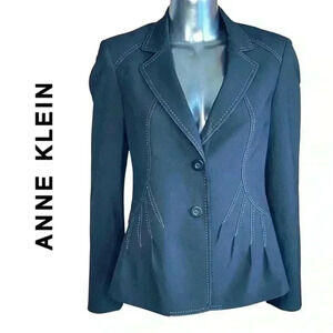 Anne Klein Wool Blend Single Breasted Blazer Jacket Contrast Stitch Size 6